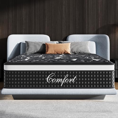 TitanCore 12-inch full-size hybrid mattress in black — cooling memory foam over pocket springs for stomach sleepers in smaller rooms