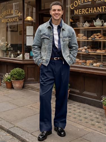 Image of JMIERR Mens Baggy Casual Dress Pants Lightweight Pleated Old Money Wide Leg Pants Loose Relaxed Fit Trousers