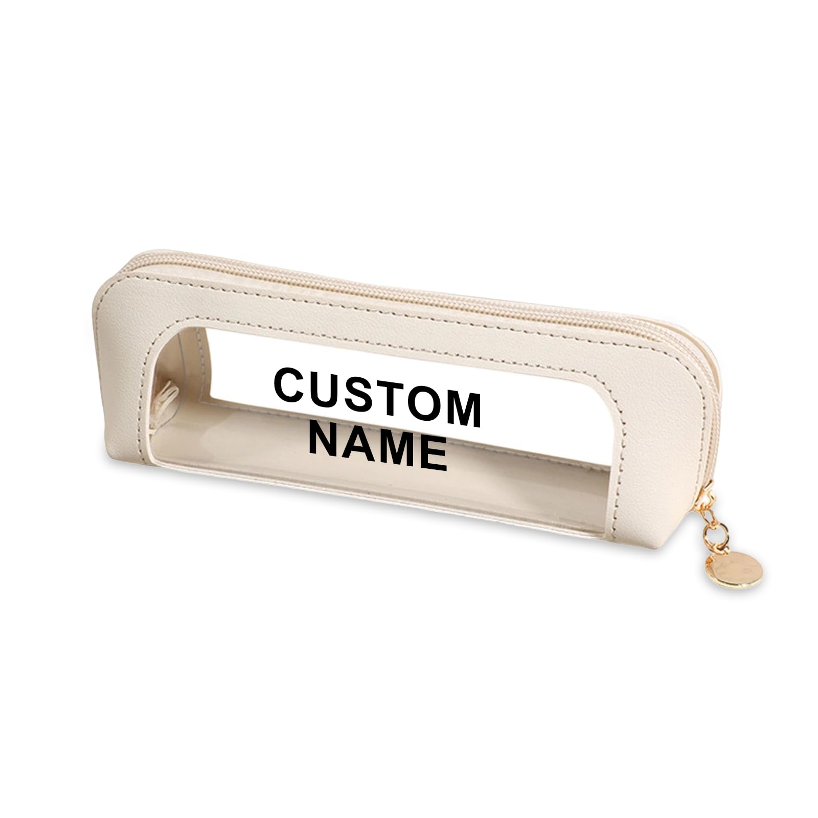 Personalised Clear Pencil Case Slim Custom Name PU Leather Pen Pouch