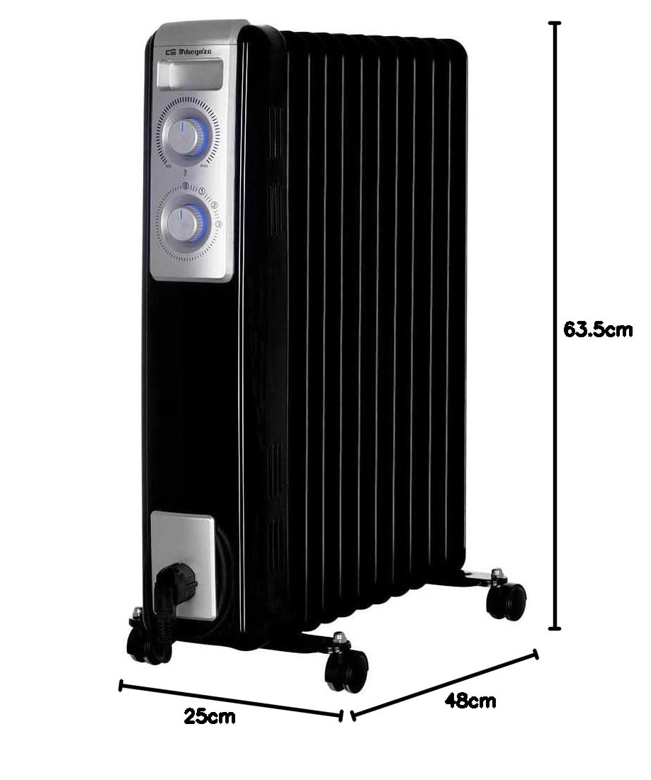 Orbegozo RN 2500 grzejnik olejowy, 11 elementów, 2000 W, światło LED, regulowany termostat, zwijacz kabla, kółka obrotowe