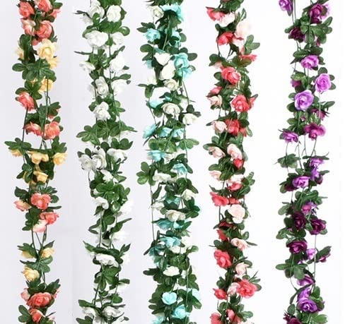 Flores falsas – 4 plantas artificiales de vid de rosas de 32.8 pies para colgar hiedra rosa para el hogar, hotel, oficina, boda, fiesta, jardín, decoración artística (blanco) 9