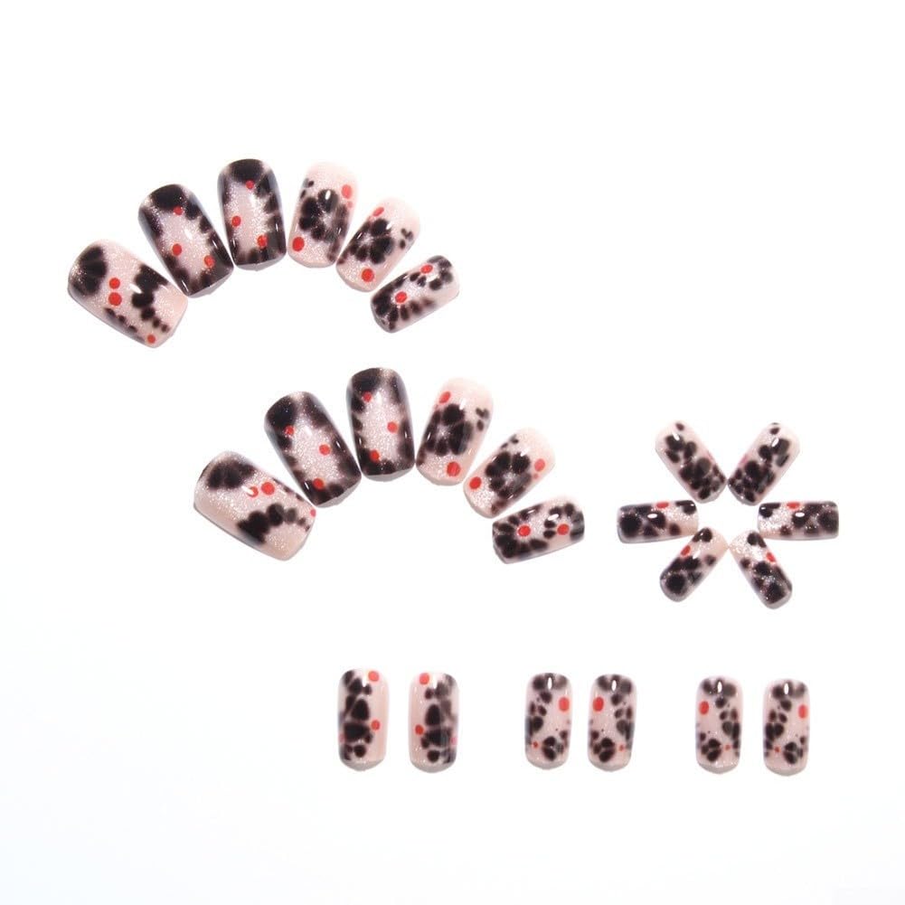 Uñas Falsas ABS Negras Estampado Leopardo Vintage