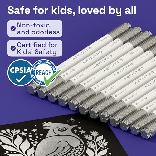 Image of ARTISTRO 12 Silver Acrylic Paint Markers - Paint Pens for Drawing - For Fabric, Rock, Glass, Wood, Molds - Arts & Crafts Gift for Adults, Teens, Kids, Classroom Must Haves & School Supplies