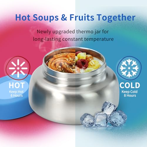Image of Bento Box for Kids with Thermos, [Large Capacity] Kids Lunch Box Containers with 4 Compartment for Ages 3+, Drop-Proof & Dishwasher Safe Food Container Blue