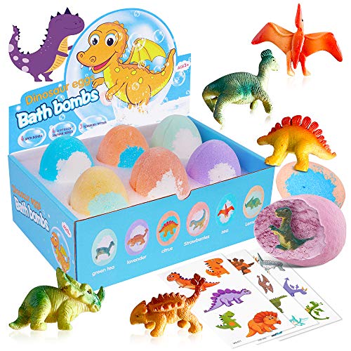 Bath Bombs for Kids, WanderLand Dinosaur Eggs Bath Bombs with Surprise Inside - Handmade Natural Bath Bomb Kit, Birthday Christmas Holiday Gifts for Girls & Boys with 6 Fragrances