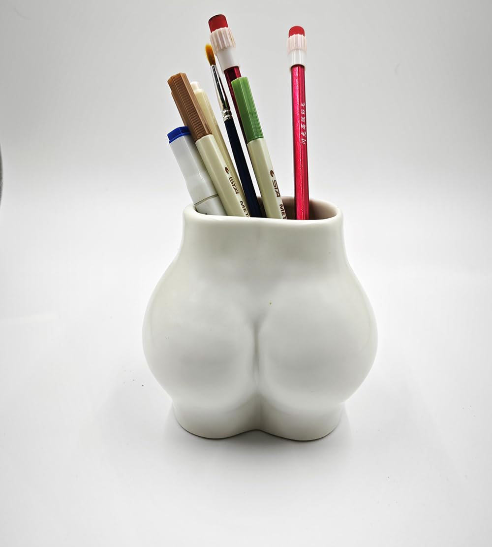 Youfui Funny Pen Holder Body Shaped Succulent Planter Small Indoor Outdoor Plant Pot, Makeup Brush/Toothbrush Holder Home Decor School Office Gifts Desk Organizer (White)