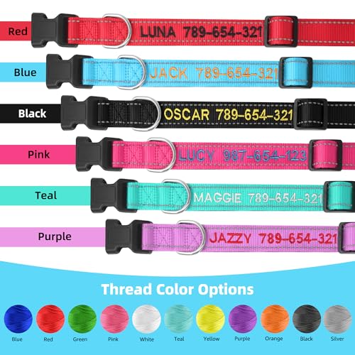Personalisiertes Hundehalsband, Bestickt mit Namen und Telefonnummer, Weiches Neopren Gepolstert,Verstellbar für Kleine, Mittelgroße,Große Hunde