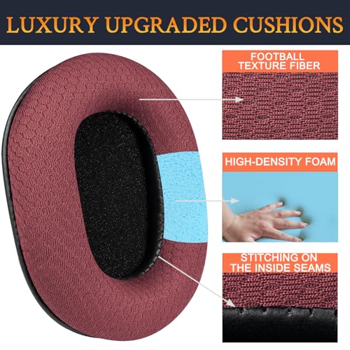 Image of SOULWIT Earpads Replacement for Audio Technica ATH M50X M50XBT M50RD M40X M30X M20X MSR7 SX1 Monitor Headphones, Ear Pads Cushions with Durable Mesh Fabric, High-Density Foam - Burgundy