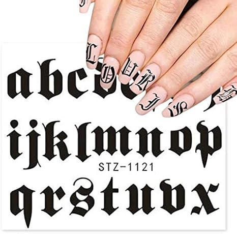 Amazon Co Jp 金箔フレーク Abcレターデカールネイルアートステッカーイギリス古いフォントブラックナンバータトゥーネイルデザインウォータースライダーマニキュアラップ Diy Color Stz1121 本