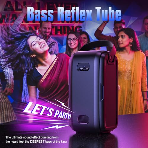 Image of W-KING Party Loudest Portable Bluetooth Speaker Wireless Boom Box, 180W Max Big Large Outdoor Speaker, 80W HD Huge 105dB Pulse Natural Deep Bass, Party Lights, USB Playback, 24Hrs, AUX, TF Card, EQ