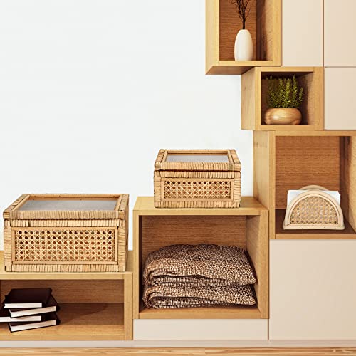 Tatuo Set Of 3 Boho Rectangular Rattan Boxes With Glass Lids Woven Basket With Semicircle Napkin Holder Cane And Rattan Display Storage Basket Decorative Boxes For Home Decoration #TOP6
