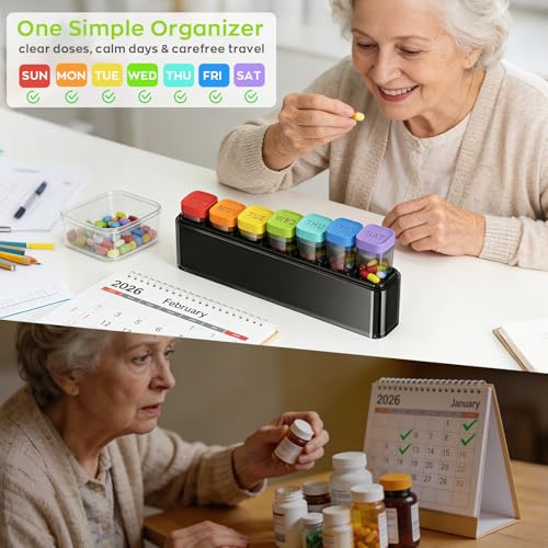Image of Weekly Pill Organizer 1 Time a Day, HIONXMGA Portable Travel Pill Box 7 Day | Large Medicine Pill Case Container for Daily Medication Vitamin Supplement Fish Oil, Portable Week Pills Holder, Black