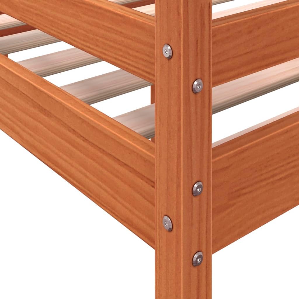 Cama alta marrón cera 80 x 200 cm madera maciza de pino, estructura de cama robusta para niños y jóvenes, mueble para dormitorio, diseño seguro con escalera