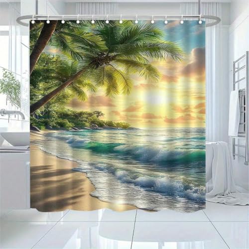 Rideau de douche tropical plage 137x183cm imprimé 3D - 4