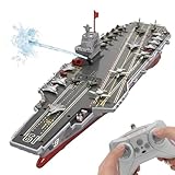 RC Boat Warship with Water Spray, 16-in Battleship Aircraft Carrier with 2 Batteries, 20KMH High Speed Remote Control Militaryship for Pool & Lake, Exhibits Model Military Gift