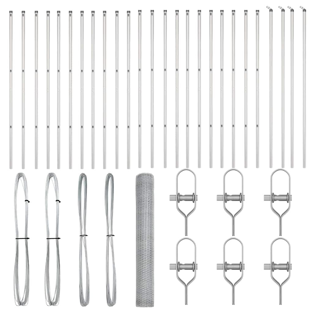 Steel Fence Post Silver 50 x 1 m 13 mm Mesh Outdoor Garden Security Barrier Kit for Pets and Property Enclosure with Weather and Corrosion Resistance Easy Assembly