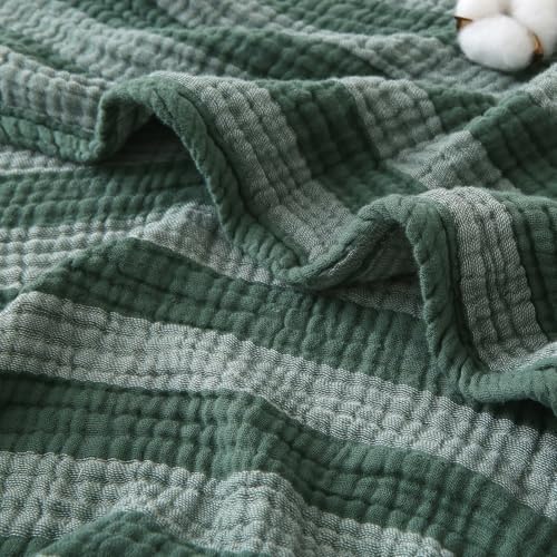 Image of EMME Cotton Muslin Blanket Couch 4-Layer Breathable Gauze Soft Lightweight Bed Blankets Adults Forest Green Throw XL (50 inch x 70 inch)