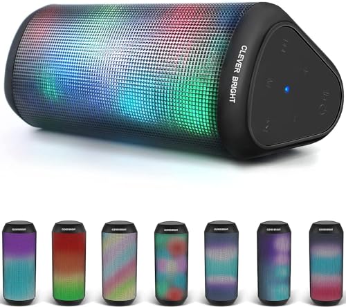 HUZYHOP Portable Wireless Bluetooth Speakers 7 LED Lights Patterns Wireless Speaker V5.0 Hi-Fi Bass Powerful Sound Built-in Microphone, HandsFree, Audio-Auxiliary,Valentines Day Gifts, BS001