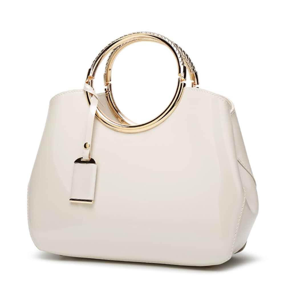 HOXIS Charm Glossy Metal Grip Structured Shoulder Handbag Women Satchel