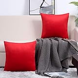 shengyu Purple Magenta Velvet Throw Pillow Covers Soft Solid Color Square Cushion Cases Home Decor Decorative for Couch Sofa Bedroom Office 18x18 Inch Set of 2 (red)
