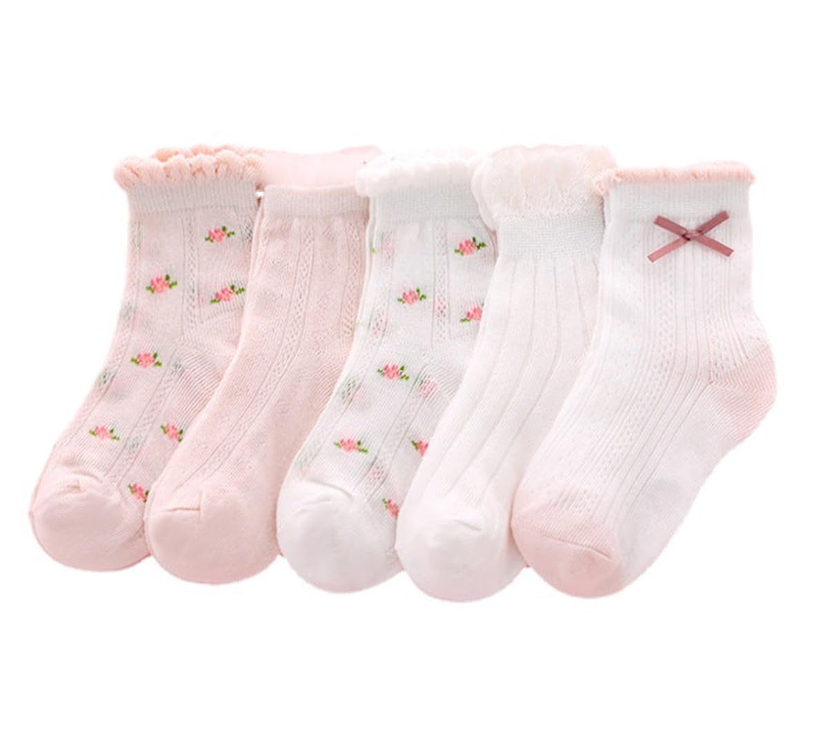 SYGA 5 Pairs Baby Girl & Baby Boy Socks, Toddlers Infant Cotton Warm Stretch Crew Socks with Mesh princess Design, Suitable for 2-5 Years baby