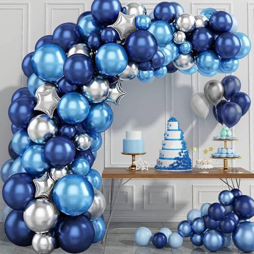 Blue Balloon Arch Kit 101pcs Navy Blue Silver Balloons Garland Arch Kit with Foil Star Ballons for Men Boys Birthday Party Decoration Space Party Baby Shower 1st Birthday Graduation Wedding