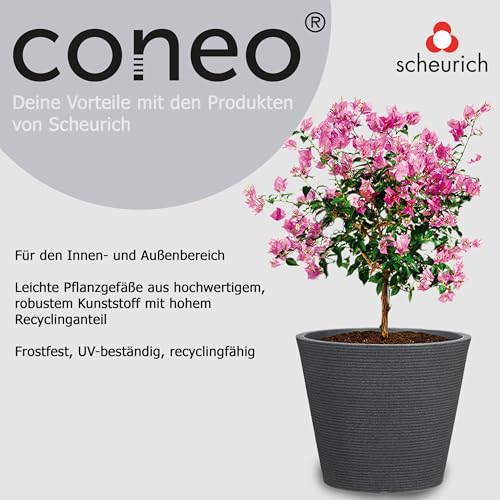 Scheurich Coneo, Pflanzgefäß aus Kunststoff, Schwarz-Granit, 40 cm Durchmesser, 33,2 cm hoch, 26 l Vol.