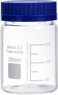 Basstein Lab Media Storage Reagent Wide Mouth Bottles Borosilicate Glass Graduated GL70 Screw Cap Leakproof Multi-Purpose for Scientific | pack of 3 (Blue,250ml)