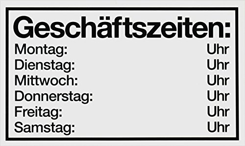 Metafranc Hinweisschild 'Geschäftszeiten: Mo-Sa' - 250 x 150 mm / Beschilderung / Infoschild / Geschäftszeiten / Urlaubszeiten / Öffnungszeiten / Gewerbekennzeichnung / 500160