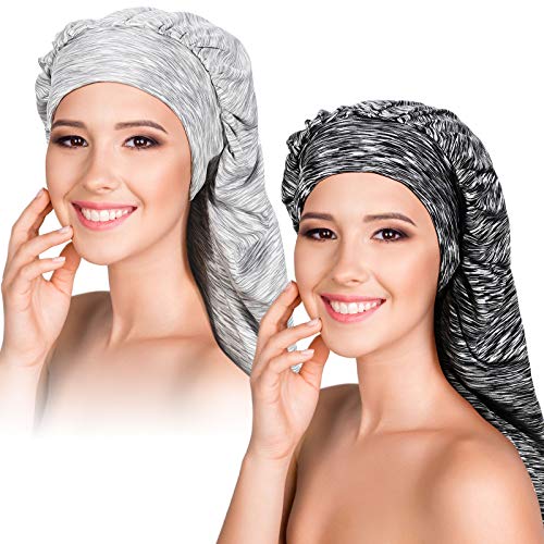 2 Pieces Long Satin Bonnet Sleep Caps Extra Large Braids Loose Cap Bonnets Satin Lined Sleep Caps for Braids Sleeping Bonnet Hair Cover Bonnets Sleeping Caps for Night Sleeping