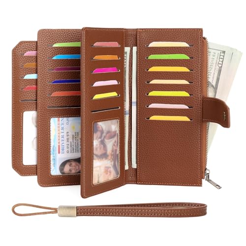 GAEKEAO Womens Wallet RFID Blocking Large Capacity Vegan Leather Card Holder Wristlet Clutch with 32 Card Slots 4 ID Windows