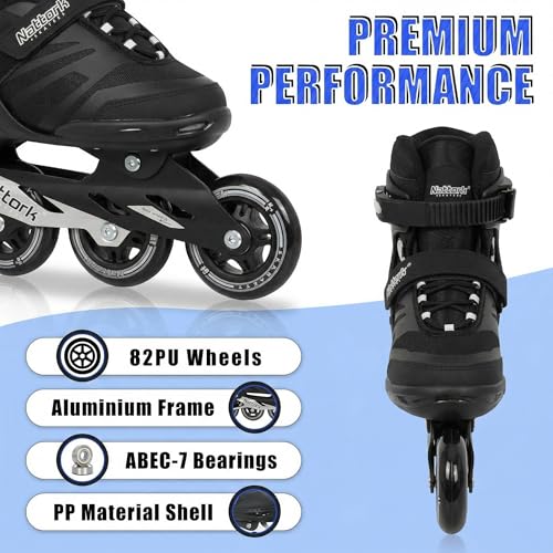 Nattork Adult Inline Skates for Men Women, Fitness Blades Roller with Aluminum Frame, PU Wheels and Breathable Mesh Black Size 11