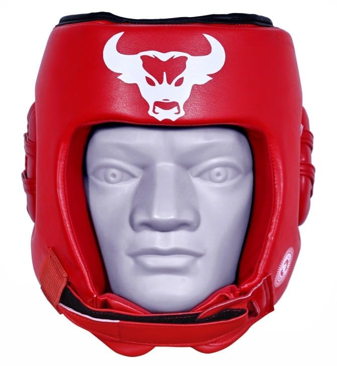 Image of Boxing Headguard MMA Training Headgear Muay Thai Full Face Protection Guard Sparring Helmet Head Guard (Red, L)