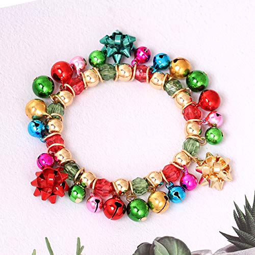 Christmas Bracelets X-Mas Jingle Bells Gift Bow Charm Bracelets Stretch Beaded Bracelet For Women Girls (Gold) #TOP3