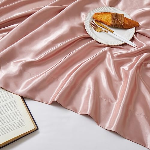 Image of Ersmak Satin Flat Sheet Only, Single Flat Sheet Twin, Luxury & Ultra Soft Silky Bedding Top Sheet for Twin Mattress - Champagne
