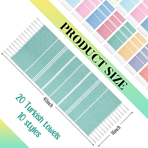 Preboun 20 Pack Turkish Beach Towels, Cotton Turkish Bath Towels Beach Towels Lightweight Quick Dry Turkish Hand Towels Multi Color Turkish Towel For Face, Hair, Gym, Yoga, Tea, Kitchen 16 X 40 Inch #TOP1