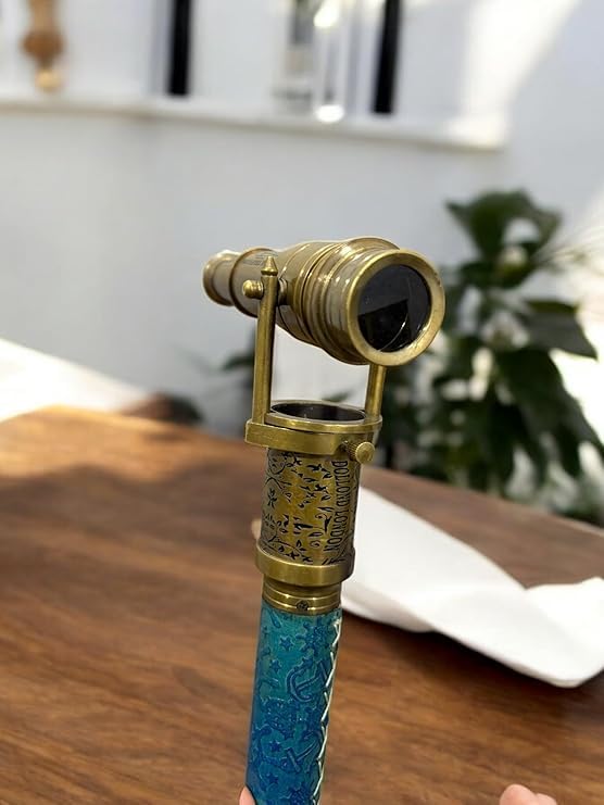 Vintage mosiężna teleskopowa laska z kompasem - elegancki drewniany uchwyt laski - prezent dla kolekcjonerów Dollond London