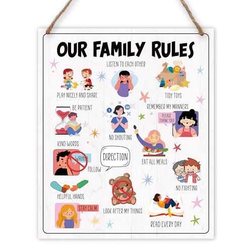 House Rules - Ready to Hanging Family Rules Wood Decor Sign - Home Wall Art Decor - Playroom Decorations for Toddler Bedroom Living Room