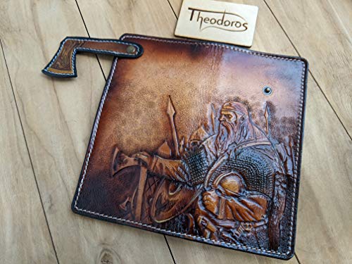 Men's 3D Genuine Leather Wallet, Long wallet, Biker wallet, Hand-Carved, Hand-Painted, Leather Carving, Custom wallet, Personalized wallet, Viking2