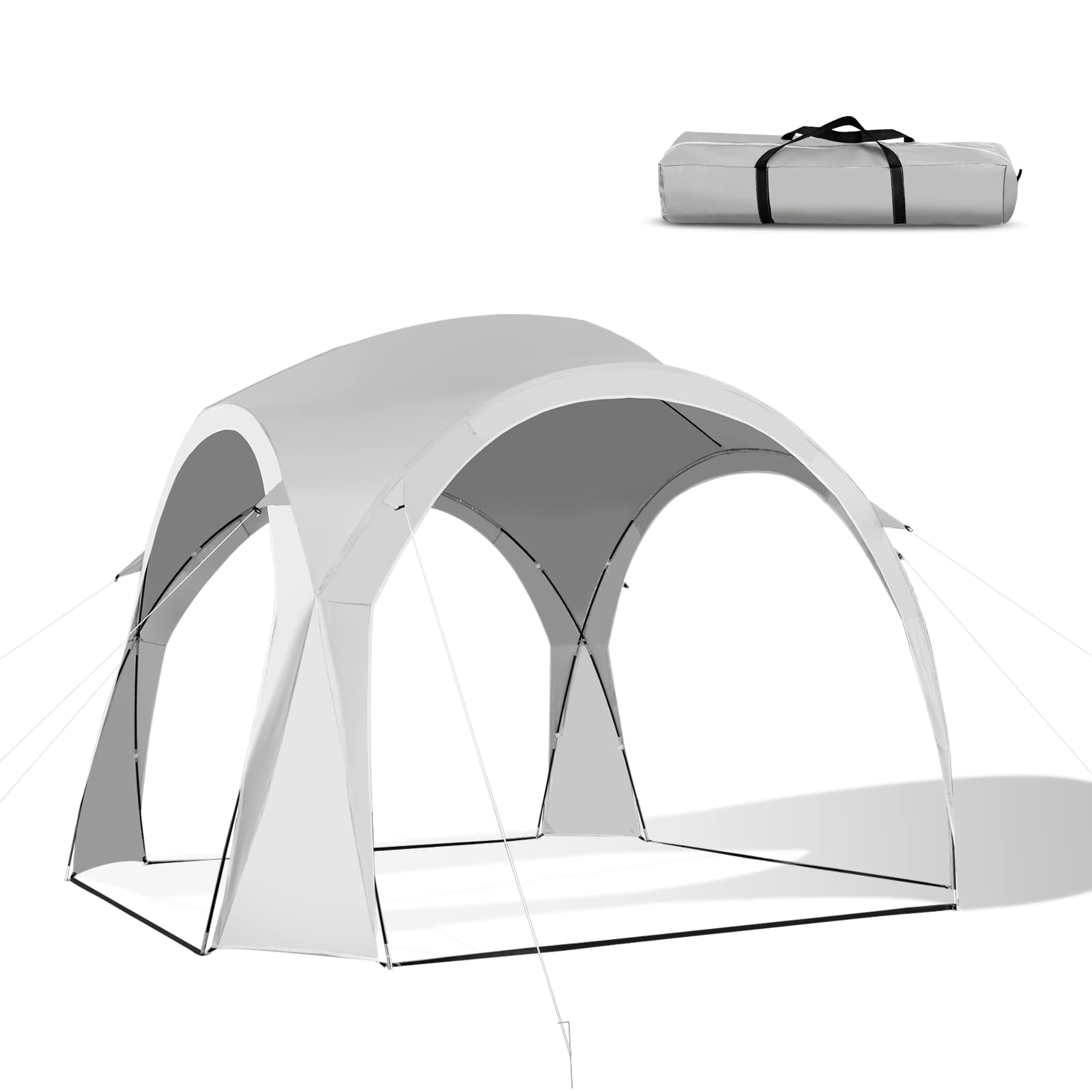 GOPLUS 327 cm x 327 cm namiot chroniący przed słońcem, przenośny namiot plażowy z ochroną UPF 50+, torba do przenoszenia, 16 słupków, 8 linek przeciwwiatrowych, łatwy w montażu baldachim na świeżym powietrzu, na kemping, wędkowanie, piknik, biały