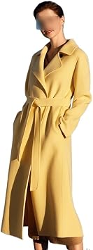 Light Yellow High-end Temperament Double-Sided Cashmere Coat Women in The Long Section Slim Wool Tweed Coat WinterM Code