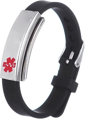 Miniatura 2 de LiFashion LF - Cadena de goma de silicona de acero inoxidable personalizada personalizada con etiqueta de identificación de alerta médica, pulsera