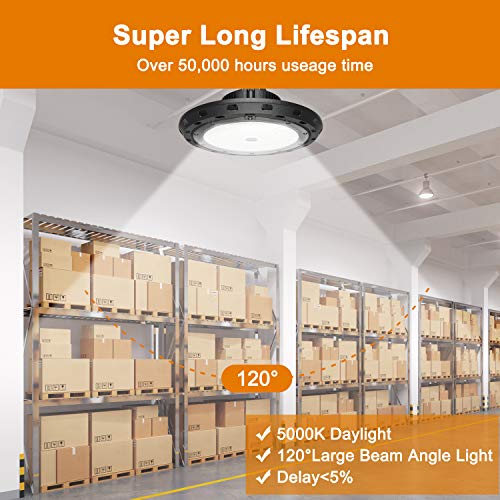 Led High Bay Light 100W 15,000Lm 5000K Daylight 400W Mh/Hps Equivalent With Us Plug 5’ Cable Ufo Led Shop Lights Commercial Warehouse Workshop Garage Factory Lowbay Area Lighting Fixture, Non-Dim #TOP2