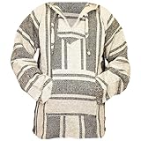 Mexican Baja Hoodie Hippie Surf Poncho Sweater Sweatshirt Pullover Jerga (Large, Beige)