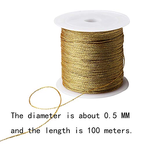Image of 218 Yards /656 Feet Metallic Cord Gold Twine, 2 Spool Gold Thread String for Bracelet Making Jewelry Making Thread Gold Craft String Tinsel String Craft Making Cord(0.5mm)