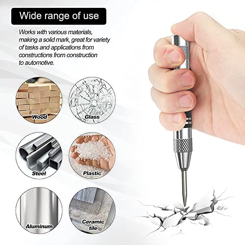 Automatischer Körner Metall,2 Stücke Automatic Hole Punch,Selbstschlagender Körner,Automatik-Körner Marker Scriber Fenster Puncher,Zentrierkörner mit Ersatz-Stanzstempeln für Metall Holz