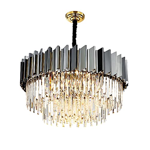 UWY Lámpara de araña de cristal redonda contemporánea de ③-Tier, lámpara colgante de techo de acero inoxidable de lujo moderno, luz de techo industrial, para sala de estar, comedor, entrada, dor thumbnail