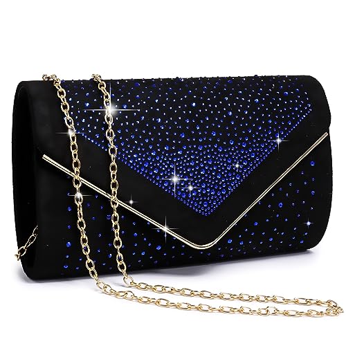 Dasein Envelope Evening Bag Clutch Purses Rhinestone Party Wedding Purse for Women, Blue, Small
