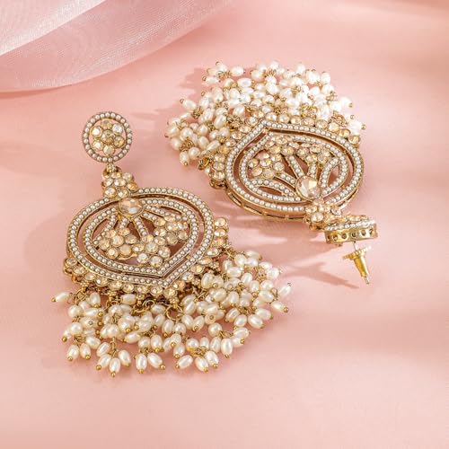 Image of Rubans Chandelier Earrings Kundan Pearl Traditional Jewellery Wedding Festive Gift for Women & Girls