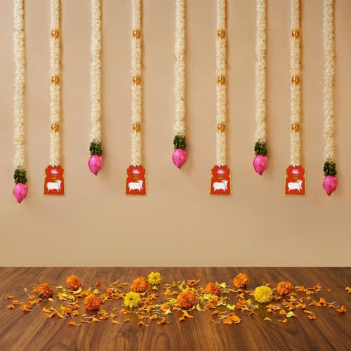 Image of SpecialYou Ganpati Decoration Setup for Home Decor With Cow & Lotus Bud Wall Hanging Decoration, Ganesh Chaturthi Home Decoration, Wall Decor Items for Living Room- 9Pcs